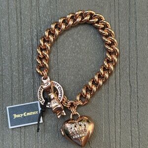 Juicy Couture Rose Gold Chain-Link Bracelet with Heart Charm